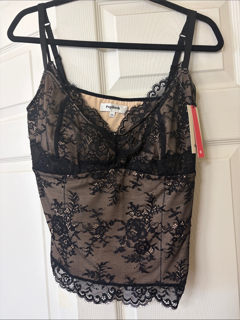 Popilush Black Lace Camisole with Nude Lining